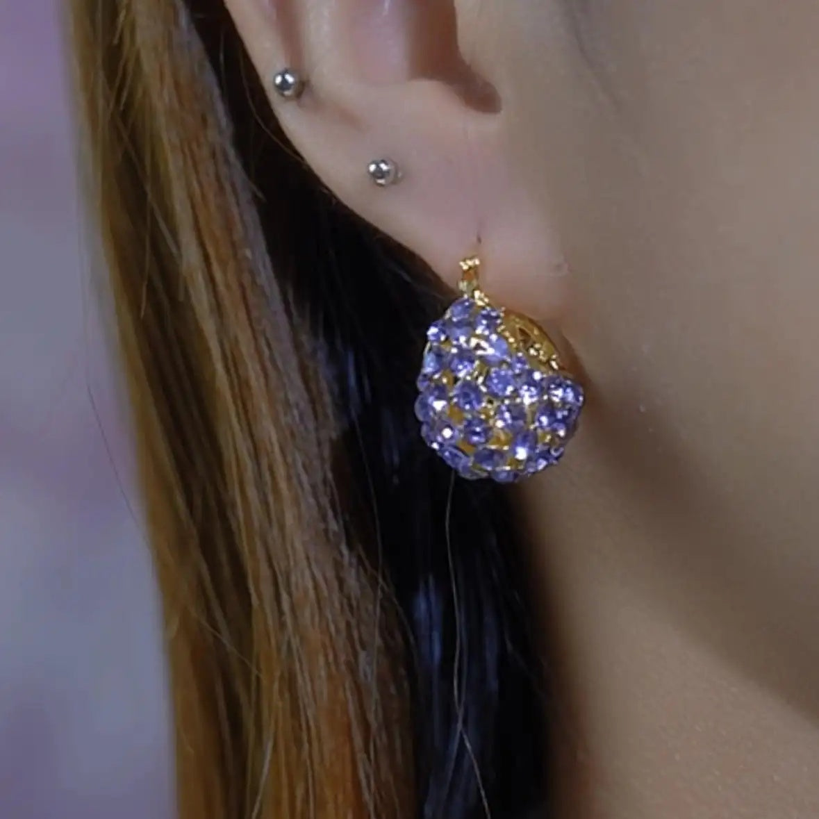 Purple Basket Teardrop Drop Earrings