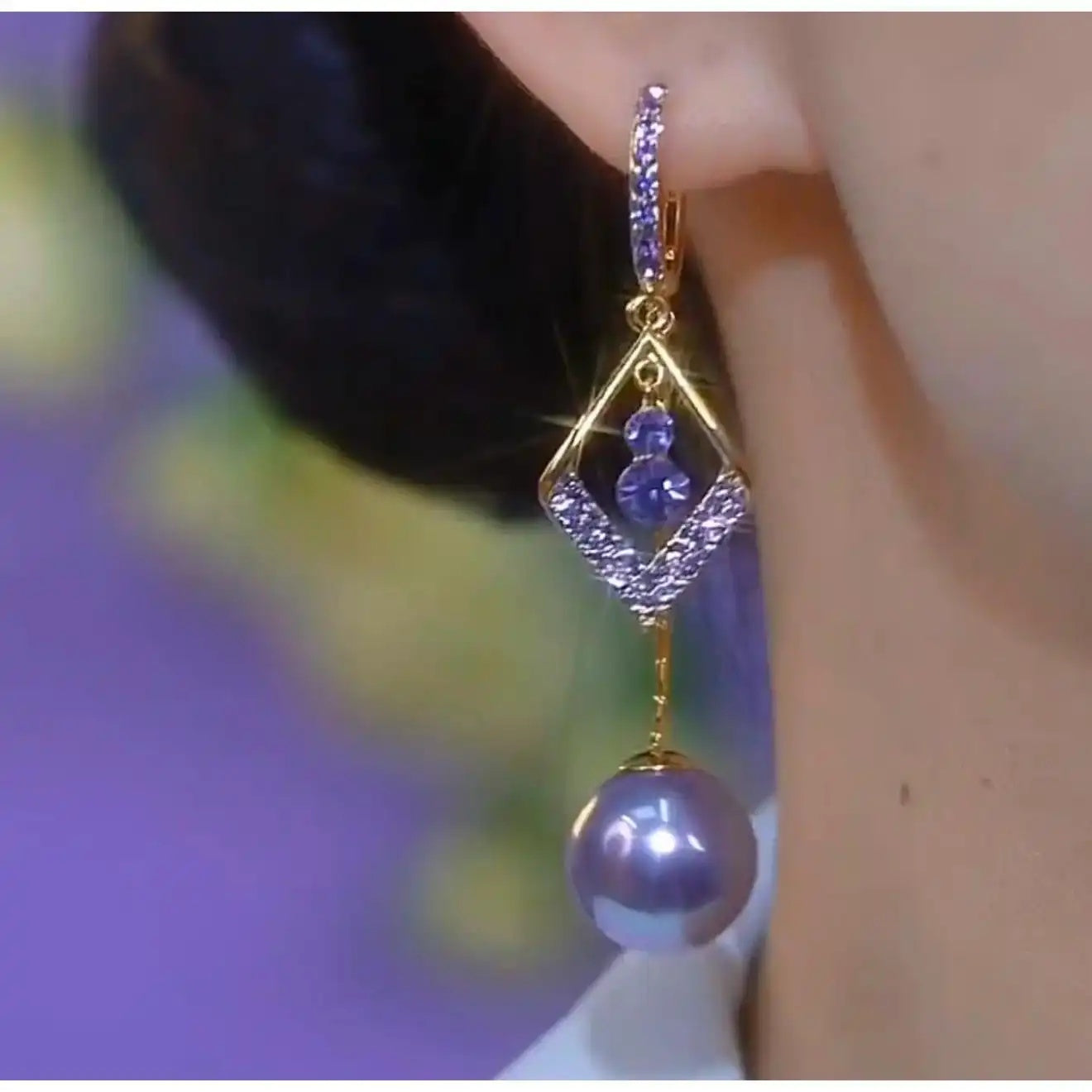 Purple Bead Crystal Ear Cuffs