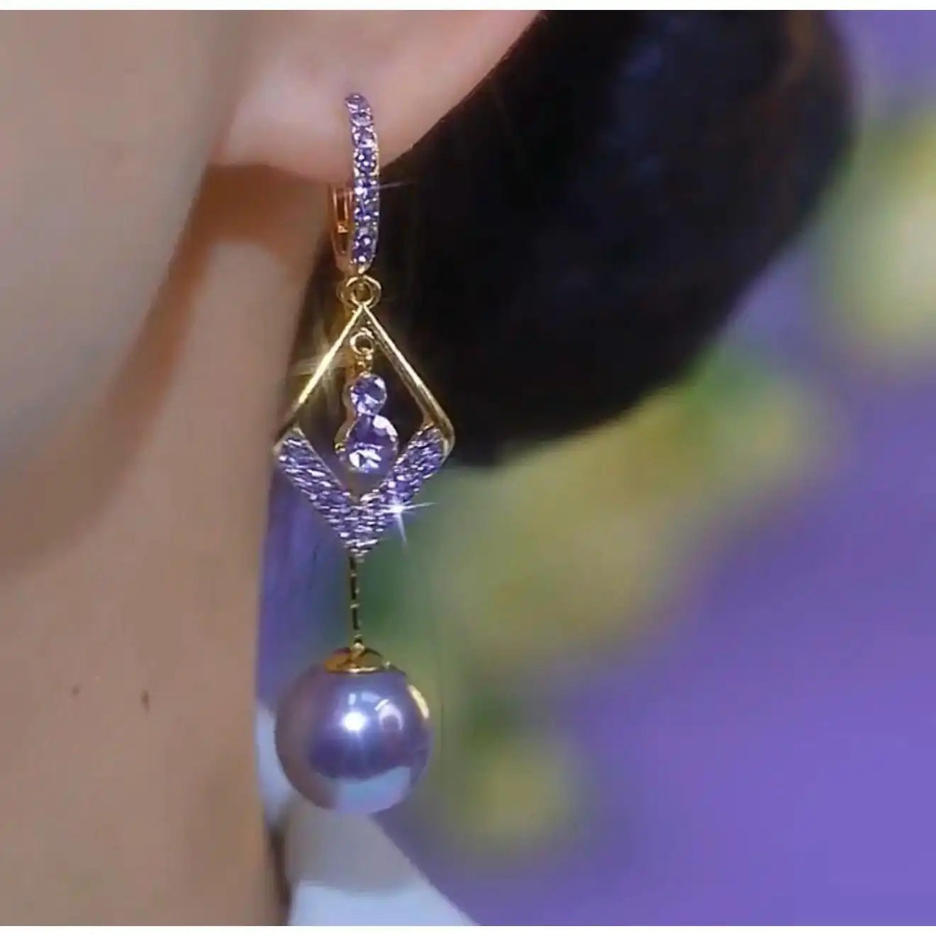 Purple Bead Crystal Ear Cuffs