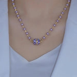 Purple Bead Crystal Round Pendant Necklace