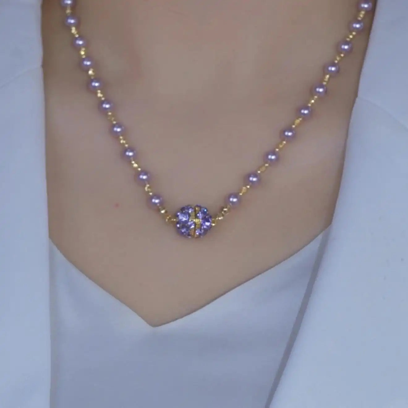 Purple Bead Crystal Round Pendant Necklace