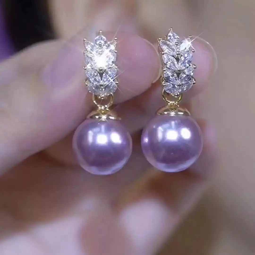 Purple Bead Wheat Tassel Drop Earrings