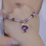 Purple Beaded Flower Necklace