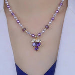 Purple Beaded Flower Necklace