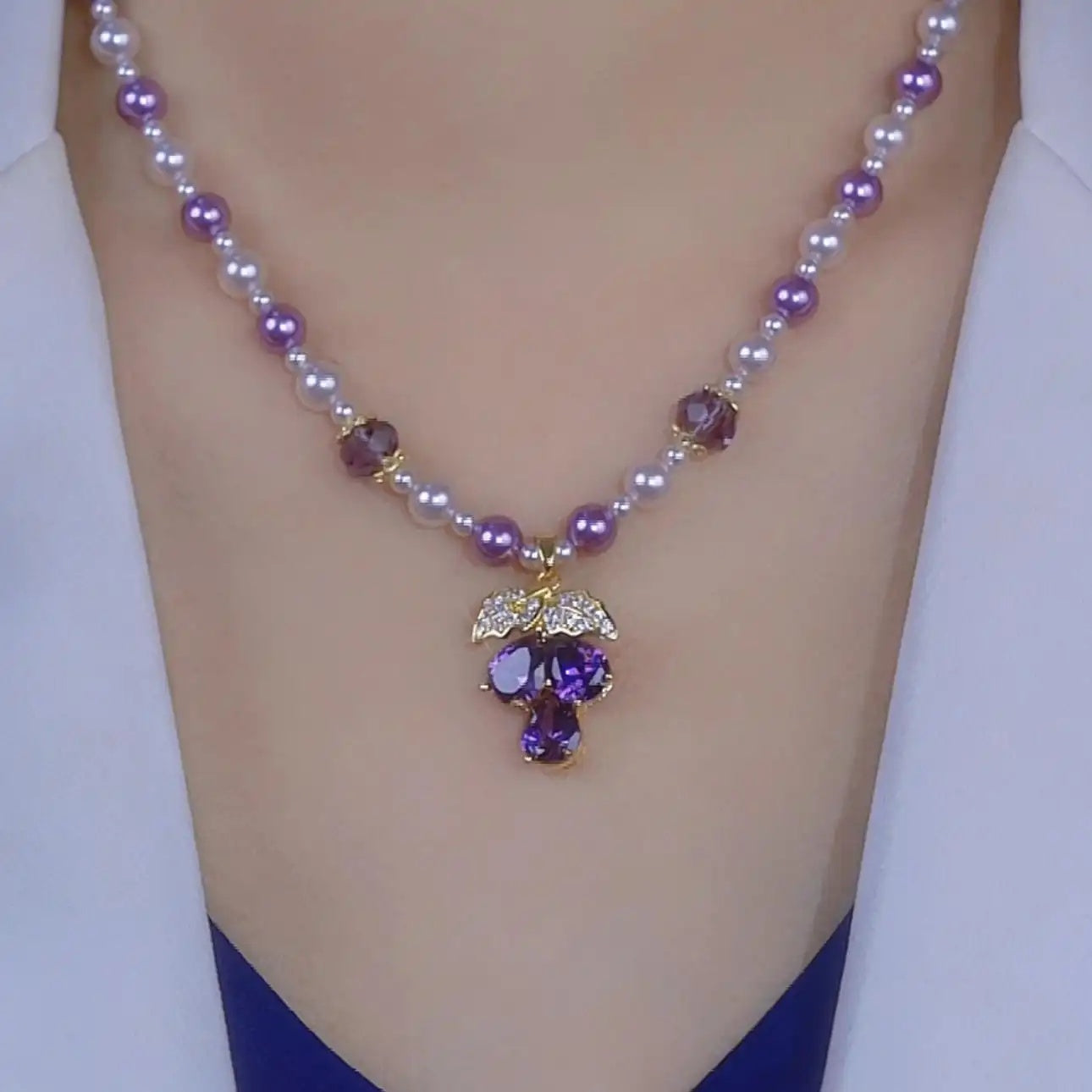 Purple Beaded Flower Necklace