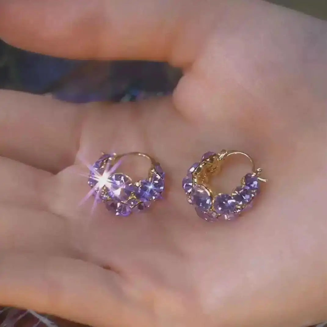 Purple C-Shape Basket Drop Earrings