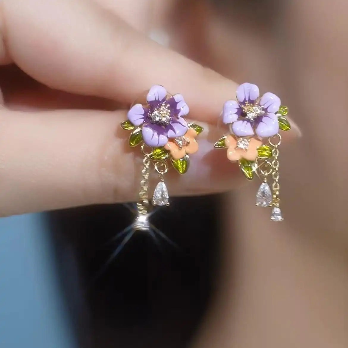 Purple Camellia Flower Spring Sense Earrings