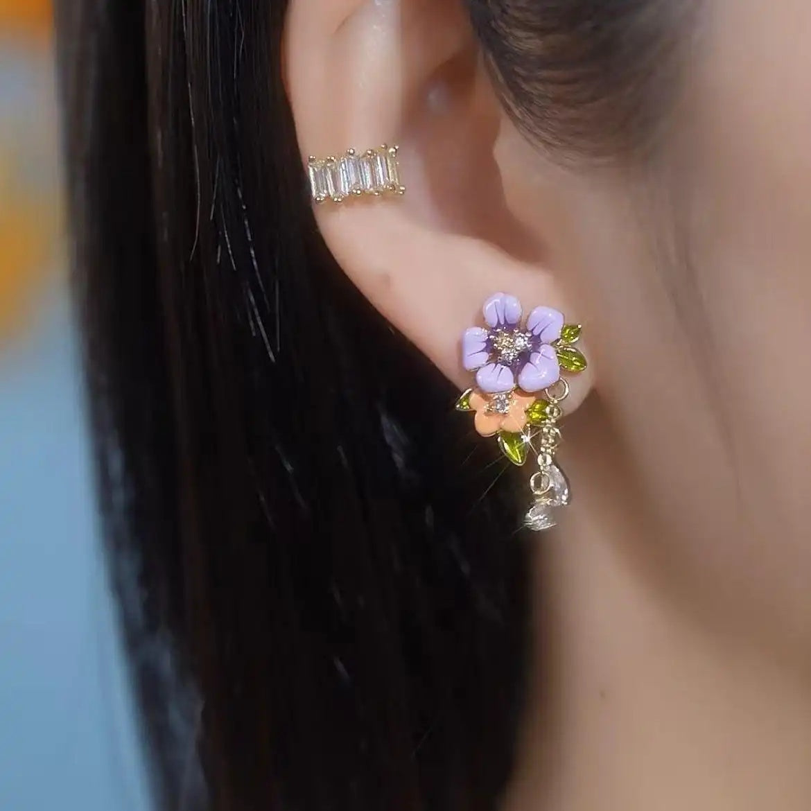 Purple Camellia Flower Spring Sense Earrings