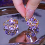 Purple Chunky Crystal Hoop Earrings