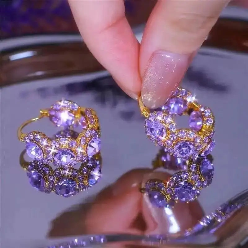 Purple Chunky Crystal Hoop Earrings