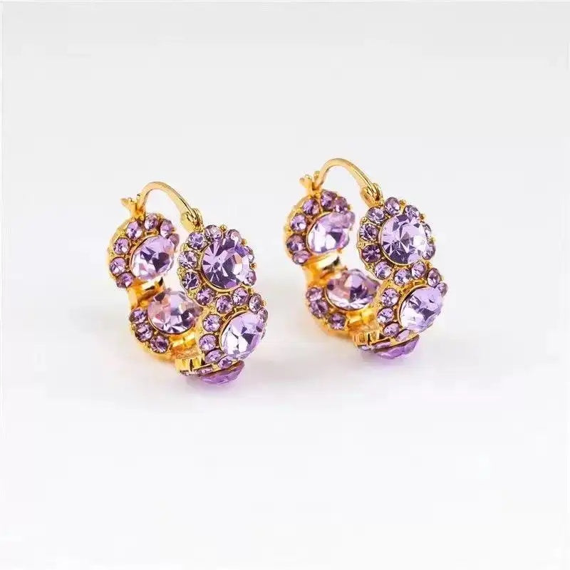 Purple Chunky Crystal Hoop Earrings