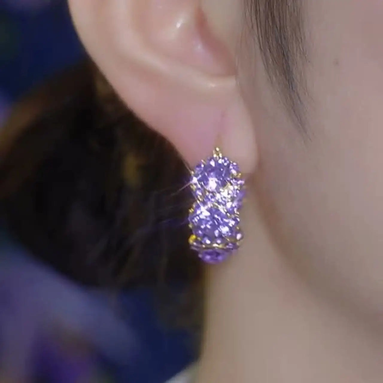 Purple Chunky Crystal Hoop Earrings