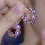 Purple Chunky Crystal Hoop Earrings