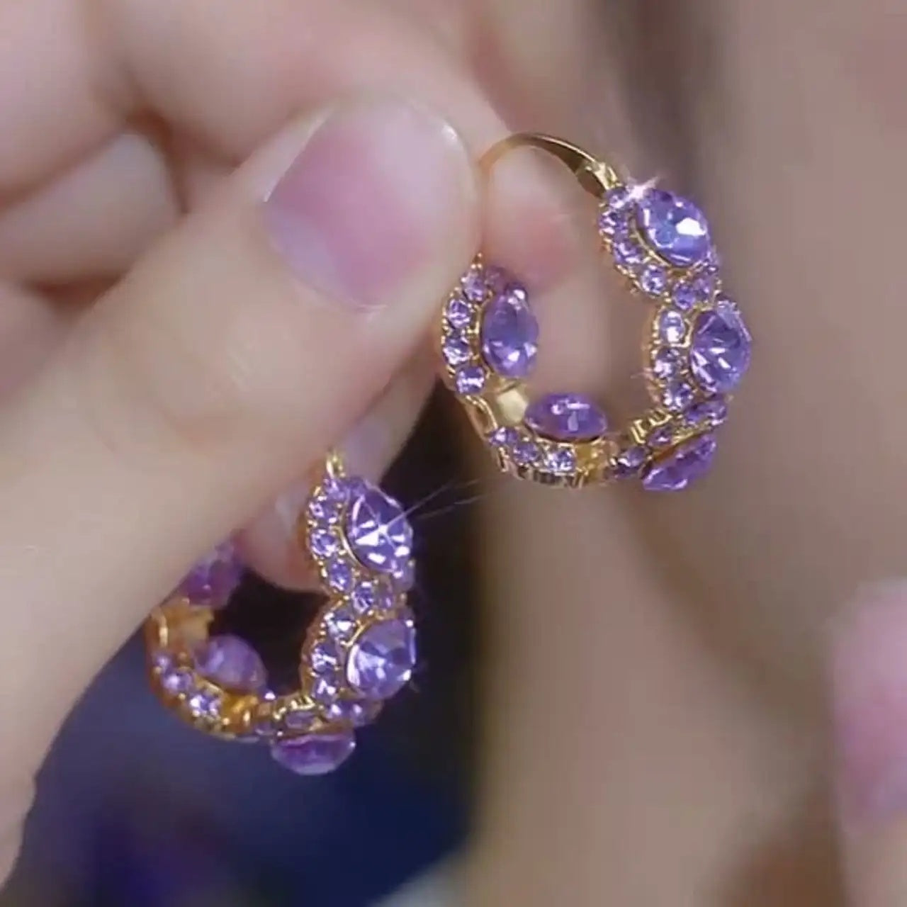 Purple Chunky Crystal Hoop Earrings