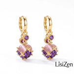 Purple Crystal Ball Hoop Earrings