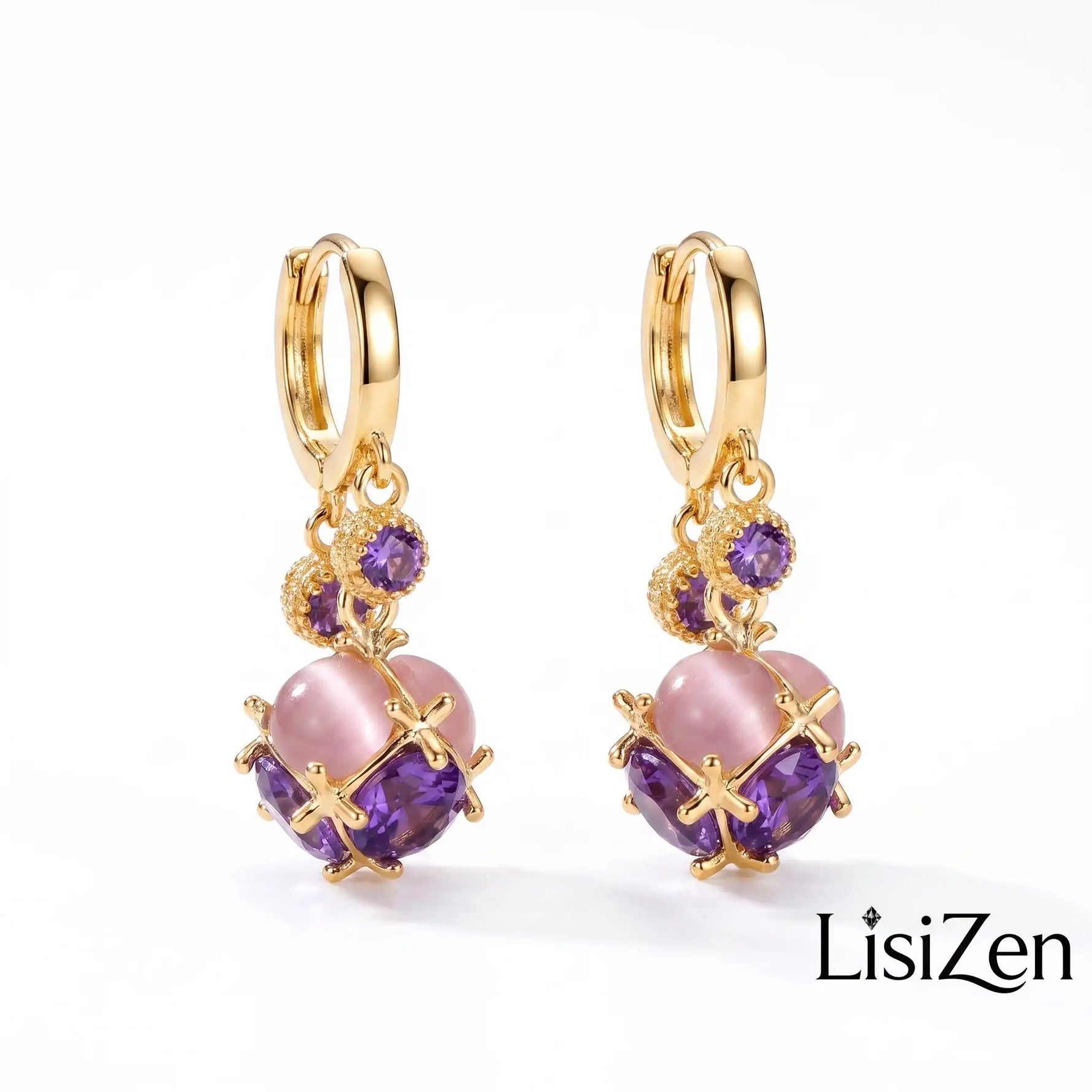 Purple Crystal Ball Hoop Earrings