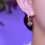 Purple Crystal Ball Needle Round Hoop Earrings