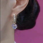 Purple Crystal Ball Needle Round Hoop Earrings