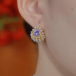 Purple Crystal Basket Earrings