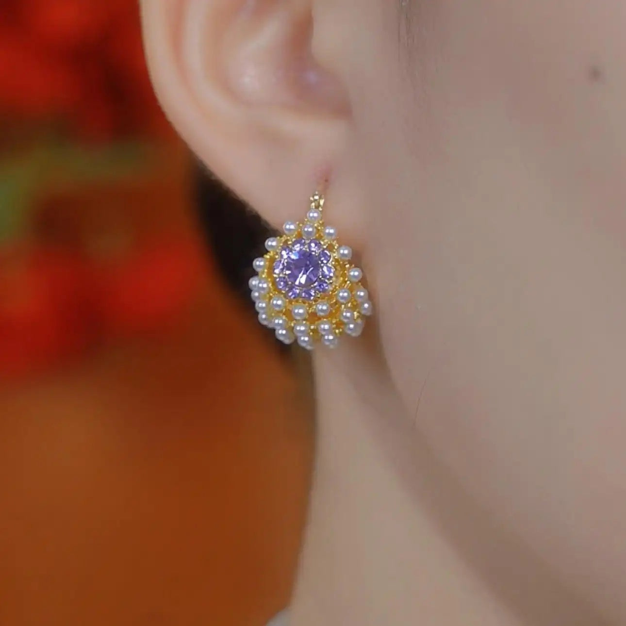 Purple Crystal Basket Earrings