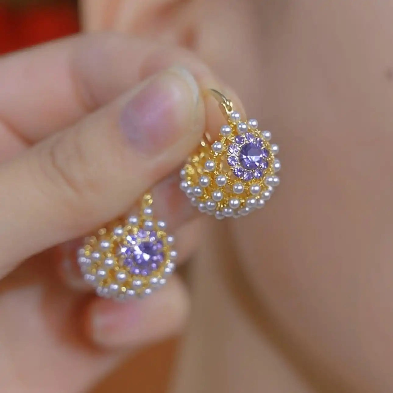 Purple Crystal Basket Earrings