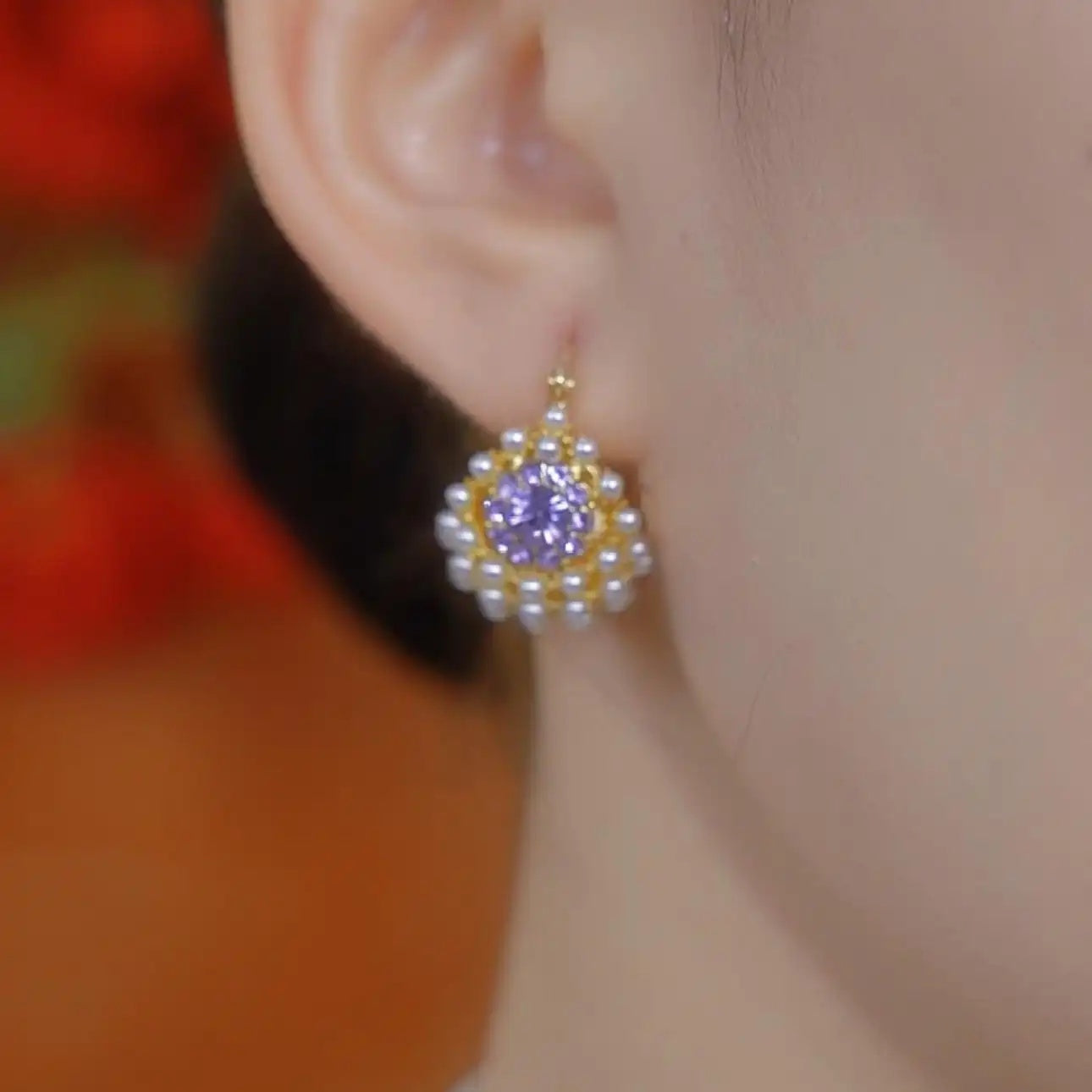 Purple Crystal Basket Earrings