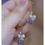 Purple Crystal Bead Tassel Drop Earrings