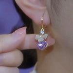 Purple Crystal Bead Tassel Drop Earrings