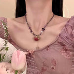Purple Crystal Beaded Rose Flower Necklace