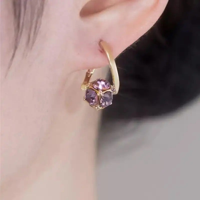 Purple Crystal Blossom Hoop Earrings