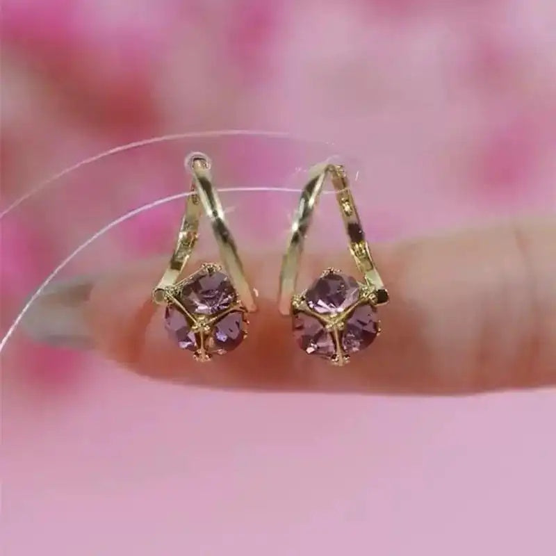 Purple Crystal Blossom Hoop Earrings