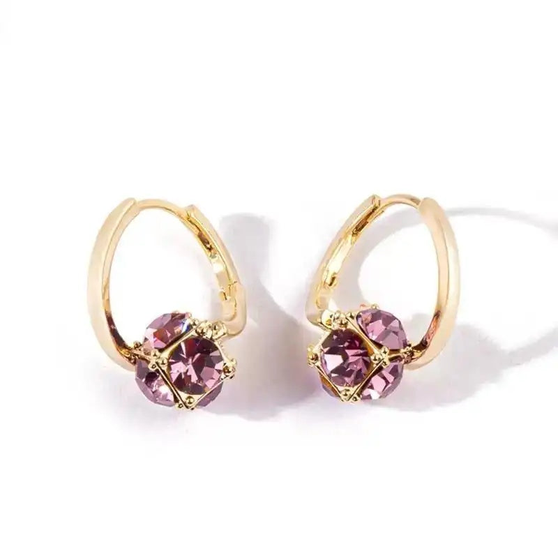 Purple Crystal Blossom Hoop Earrings