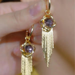 Purple Crystal Chain Tassel Earrings