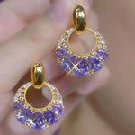 Purple Crystal Circle Drop Earrings