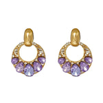 Purple Crystal Circle Drop Earrings