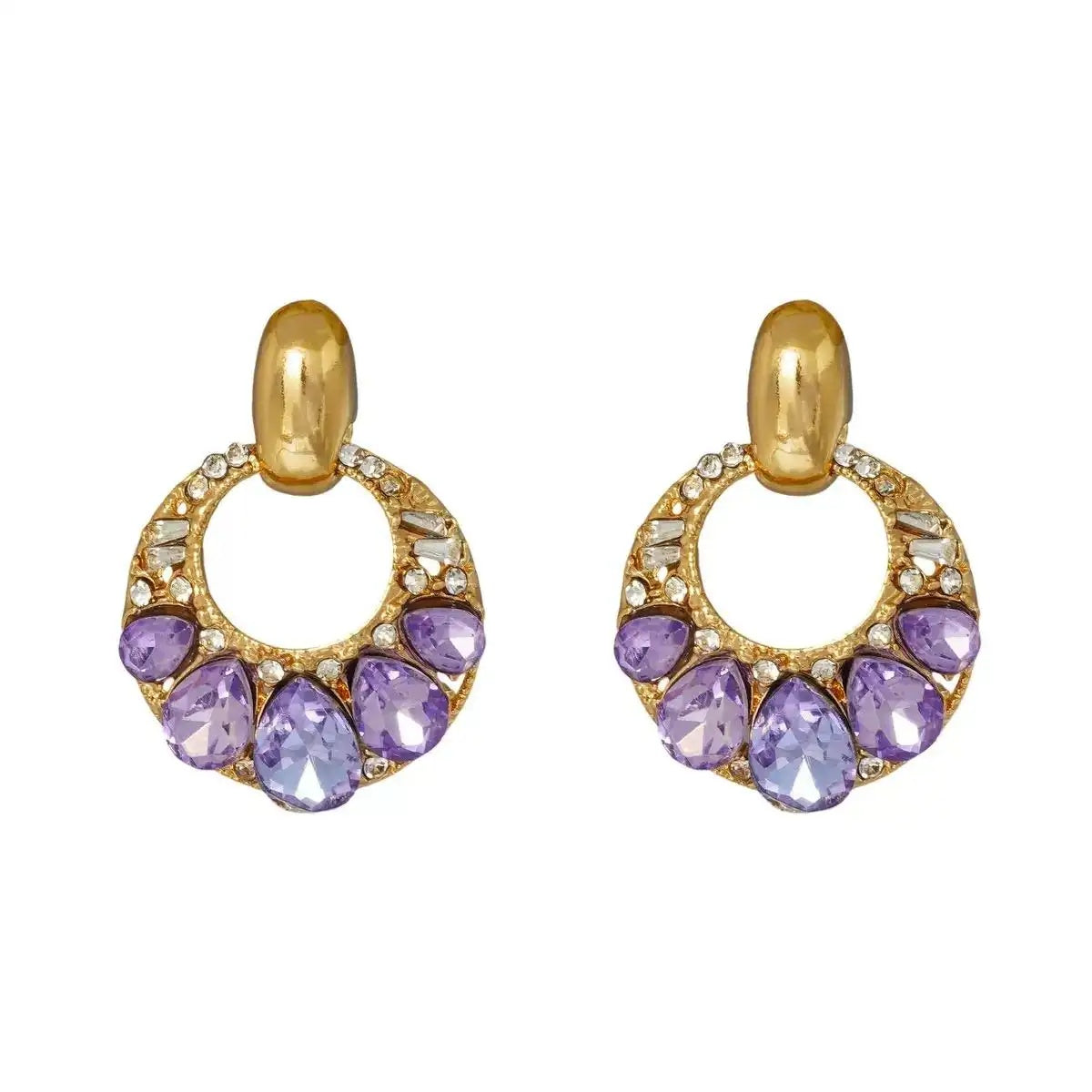 Purple Crystal Circle Drop Earrings