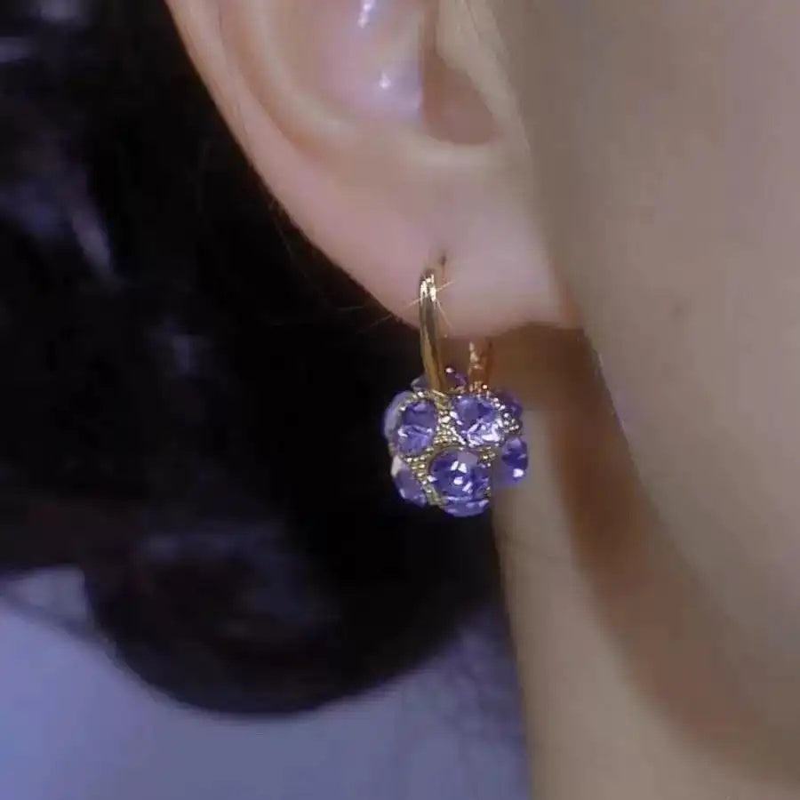 Purple Crystal Cluster Hoop Earrings