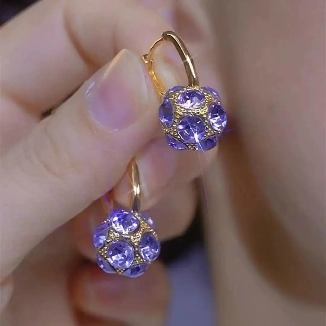 Purple Crystal Cluster Hoop Earrings