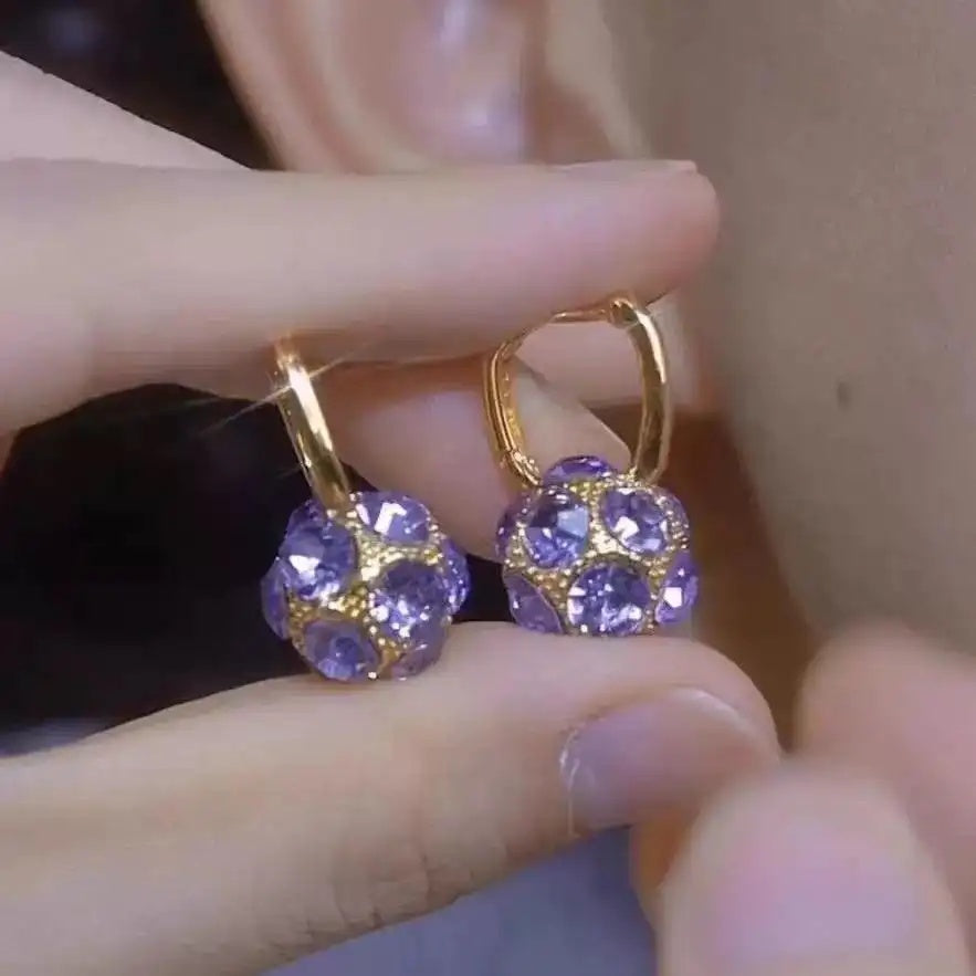 Purple Crystal Cluster Hoop Earrings