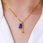 Purple Crystal Cube Pendant Necklace