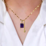 Purple Crystal Cube Pendant Necklace