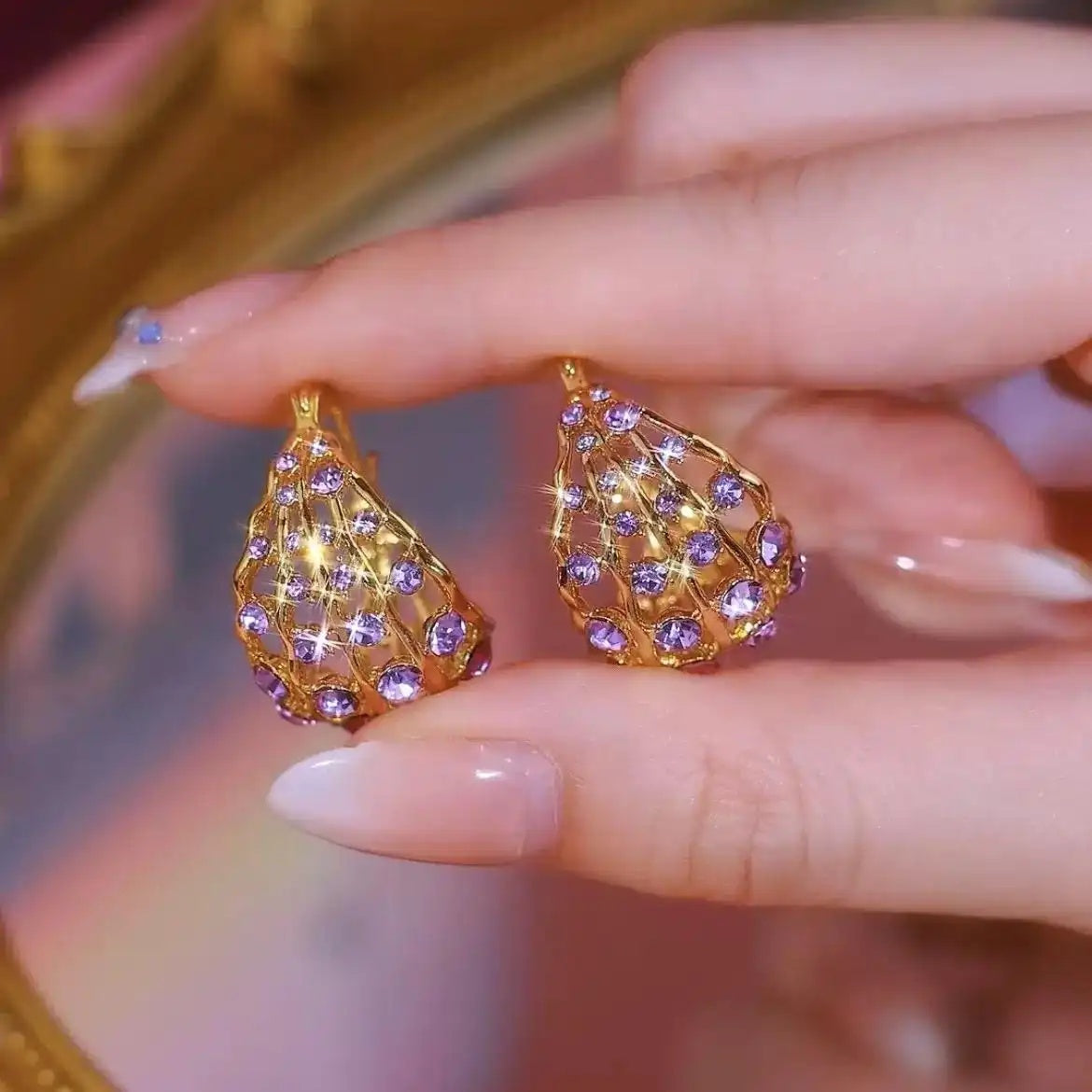 Purple Crystal Dome Stud Earrings