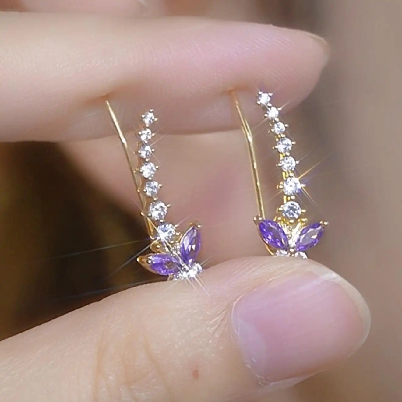 Purple Crystal Ear Crawler Earrings