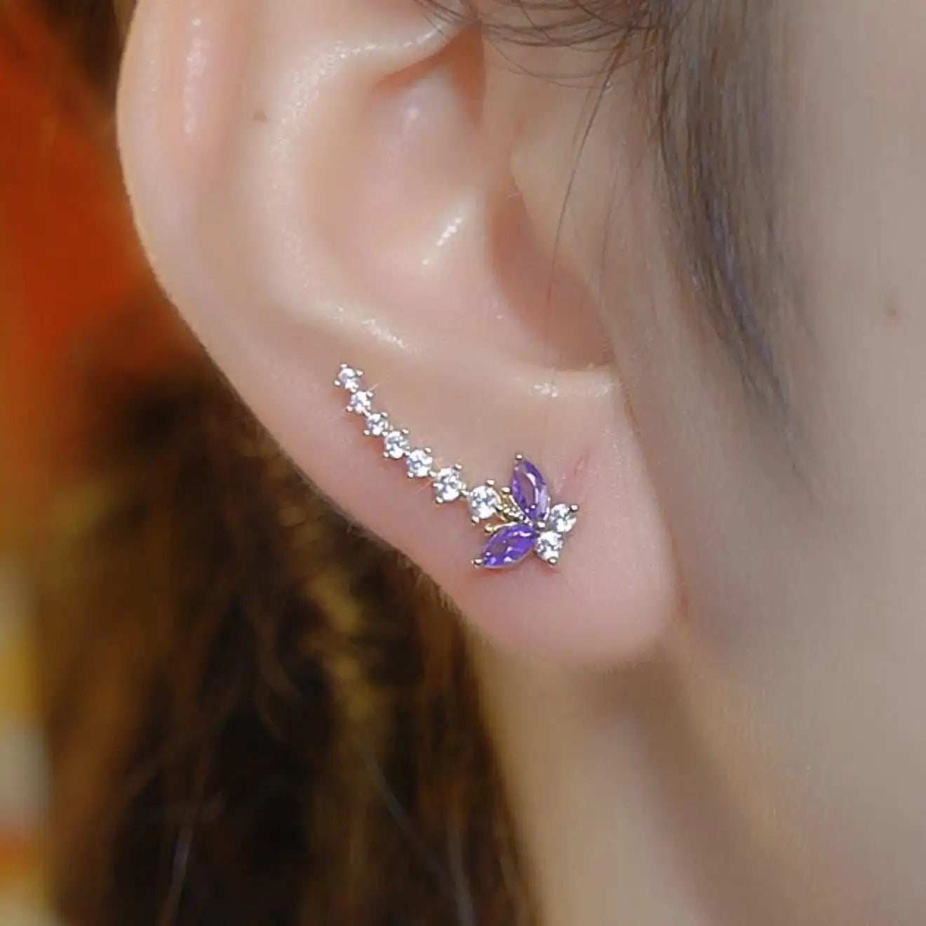 Purple Crystal Ear Crawler Earrings