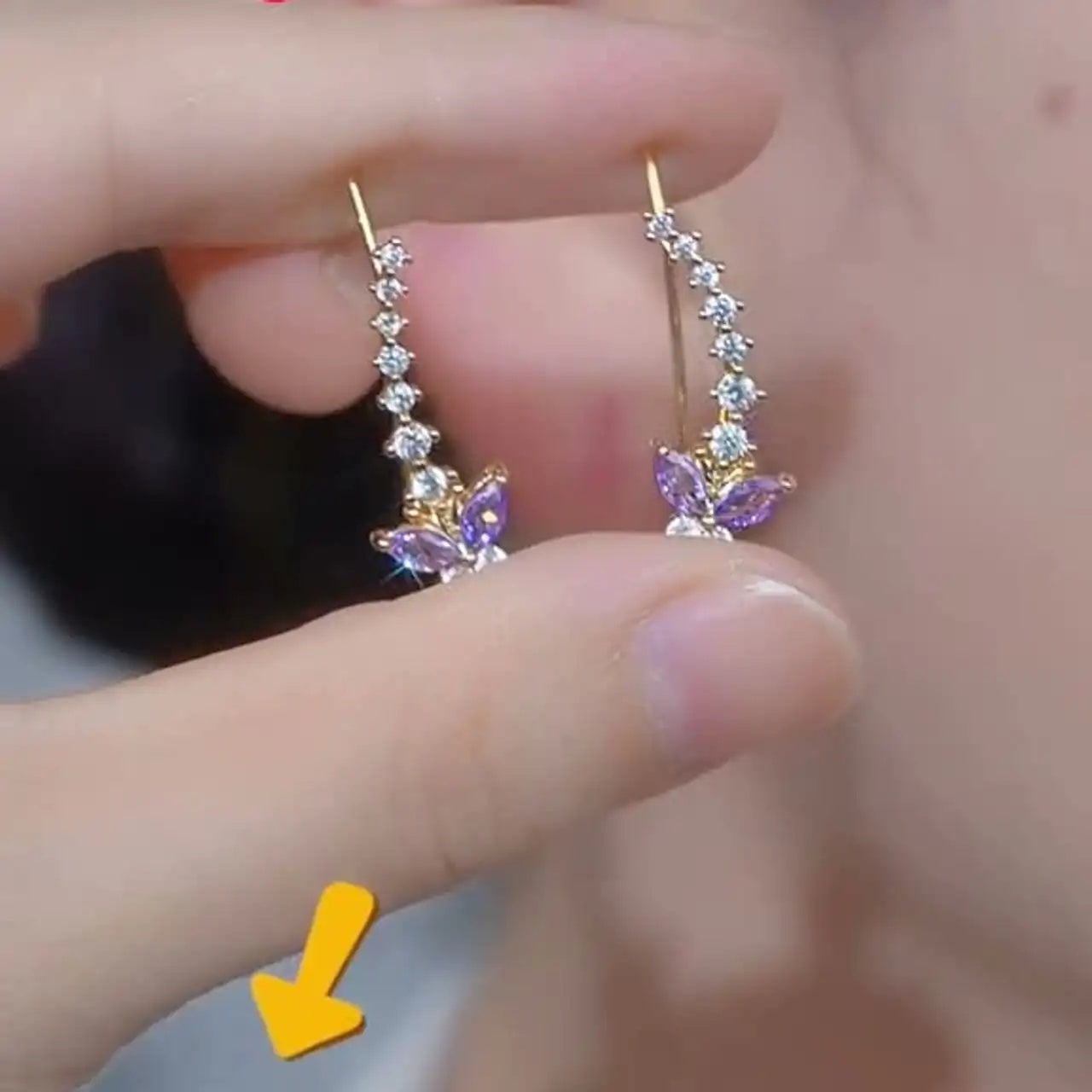 Purple Crystal Ear Crawler Earrings