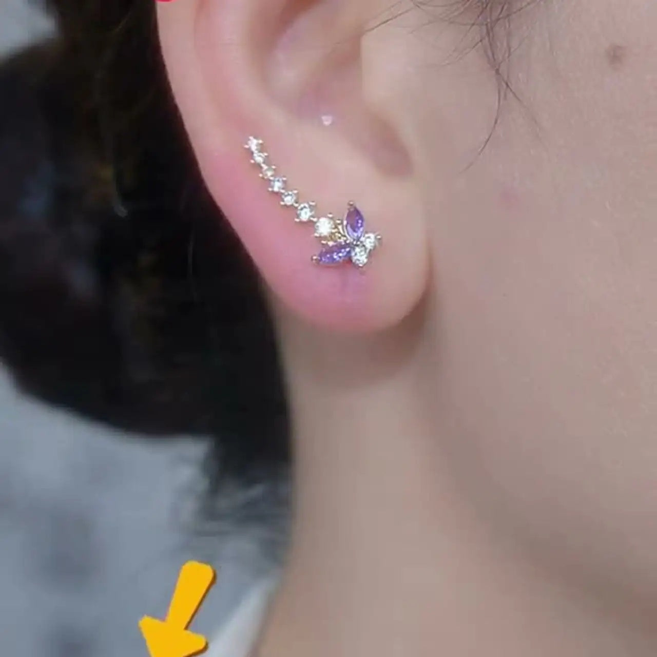 Purple Crystal Ear Crawler Earrings