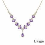 Purple Crystal Flower Bridal Necklace