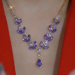Purple Crystal Flower Bridal Necklace
