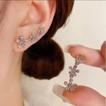 Purple Crystal Flower Cluster Stud Earrings