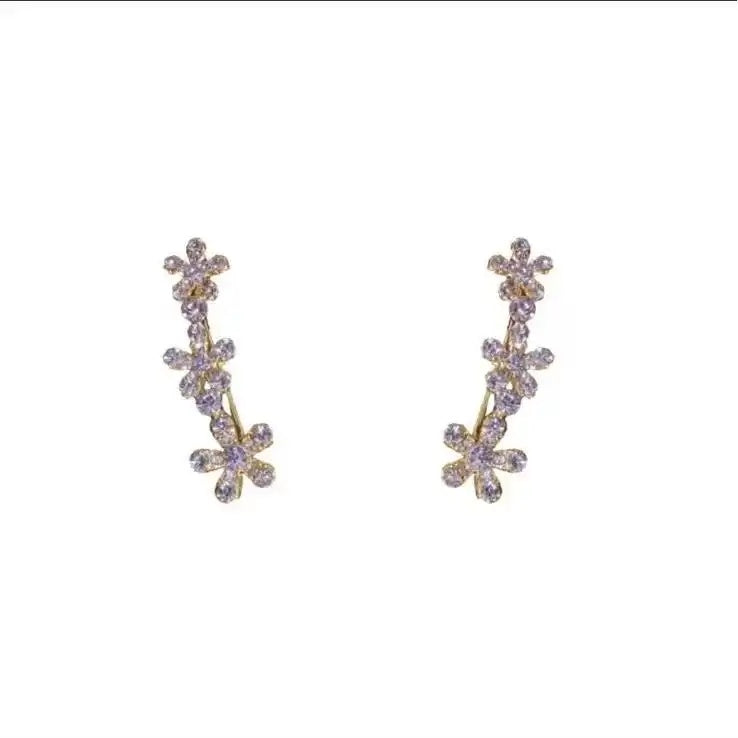 Purple Crystal Flower Cluster Stud Earrings